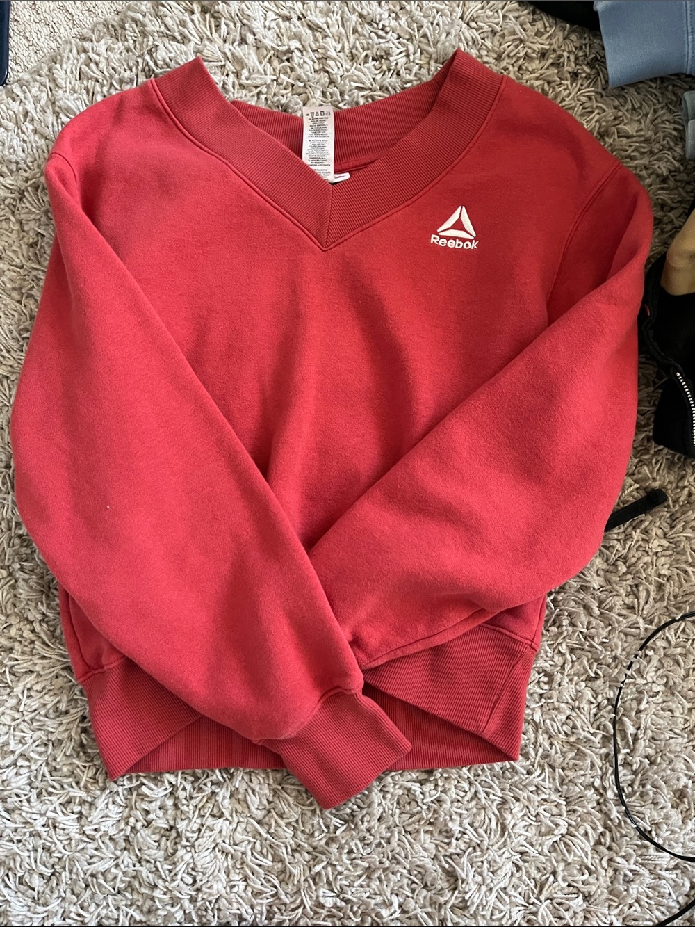 Reebok Red V‑Neck Pullover Sweatshirt